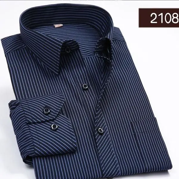 Áo Sơ Mi Cotton Dài Tay Cho Nam Trung Niên, Thường Ngày, Công Sở, Không Sắt, Kẻ Sọc, Cho Bố