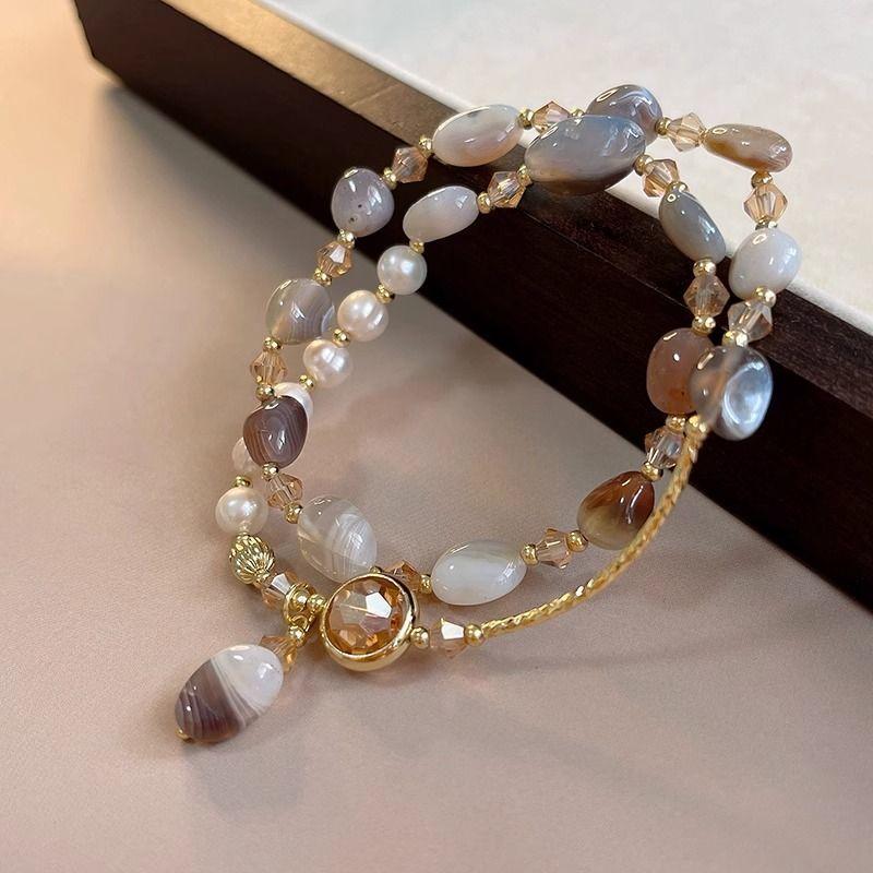 Product Introduction of Luxury Pearl Double Layer New Bracelet Crystal High-end Beaded Vintage Niche Exquisite Temperament Bangle Jewelry wlw  bracelets gelang  ldr  bergetar sweet  alhambra  bracelet cubic  zirconia 2