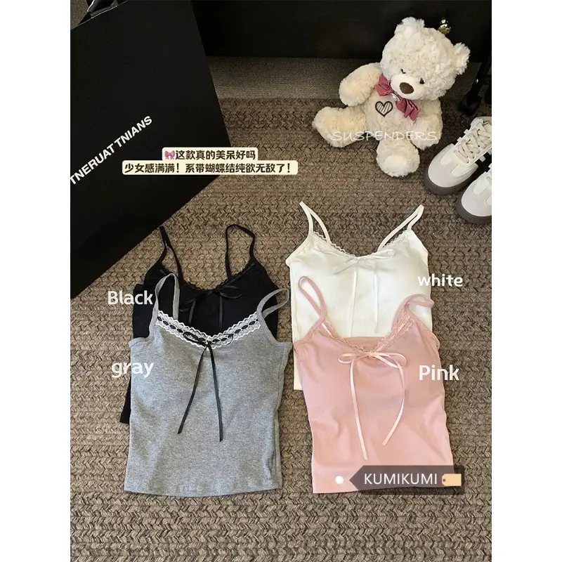 Pure Desire Lace Tube Top Vest Female Summer Sweet Hot Girl Bow Slim-Fit Camisole Short Beautiful Back Tank-Top