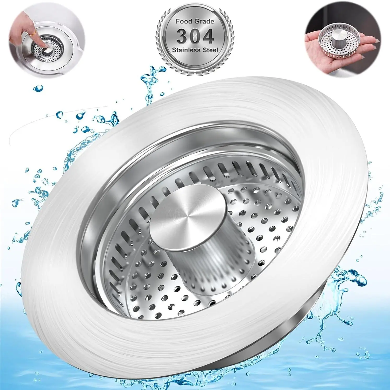 Stainless Steel Kitchen Sink Drain Stopper, Kitchen Sink Drain Stopper with Filter, Universal Sink Drain Cover for Home Kitchen Bathroom