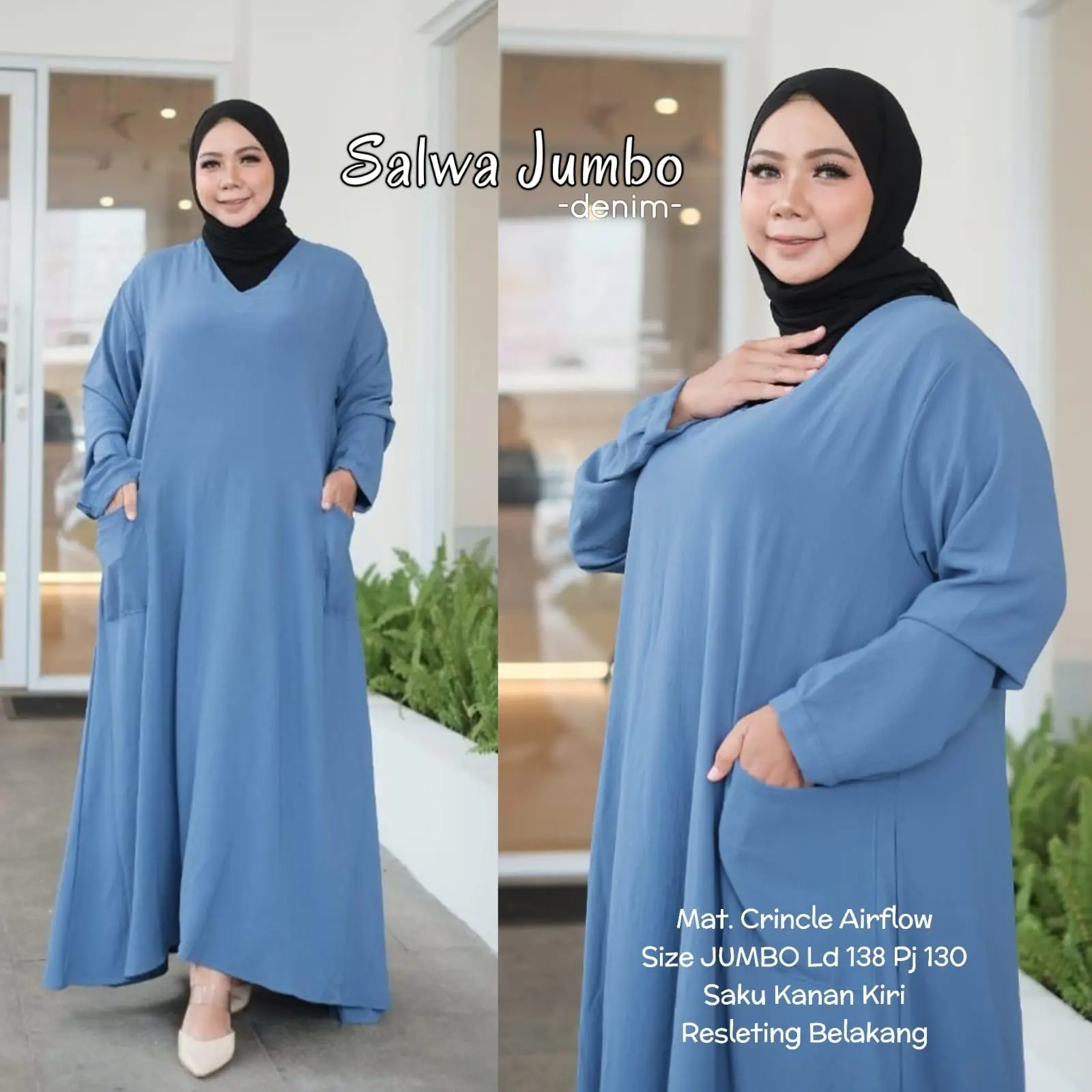 Gamis LD 140 Super Jumbo Besar Polos Muat BB 100 120 Bahan Crinkle Airflow Dress Motif Muslim Wanita