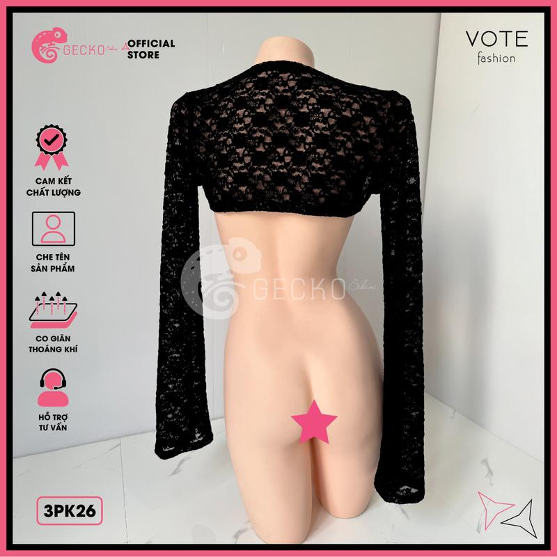 Áo Lưới Ren Cover GECKO Xuyên Thấu 3PK26 (Ảnh Thật, Nữ, Women, Top) Kem Thun 7