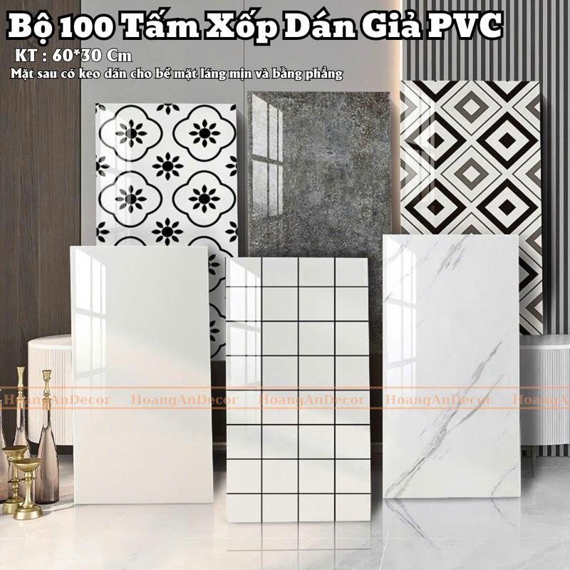 combo 100 tấm xốp dán tường bề mặt pvc giả vân đá kích thước 30x60 cm mặt sau có sẵn keo dán cho tường phẳng mịn và láng nhẵn