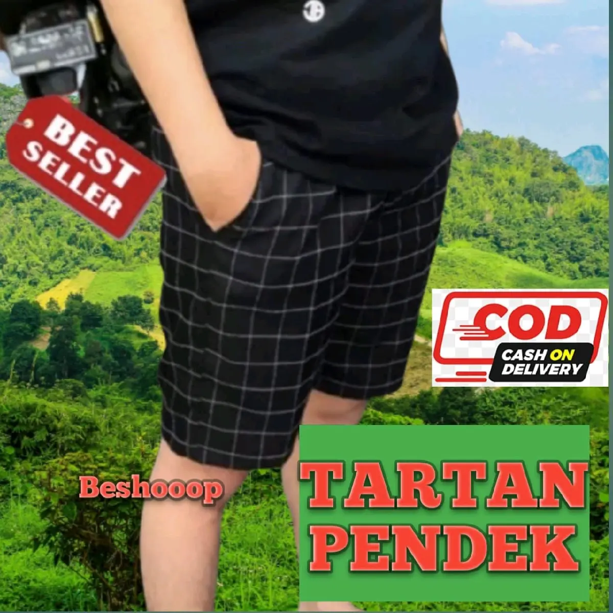 Celana Pendek Pria Kotak Tartan Jumbo XXXXL Distro Nyaman Santai Shorts Surfing Dewasa Katun Cowok Hitam Boxer Motif