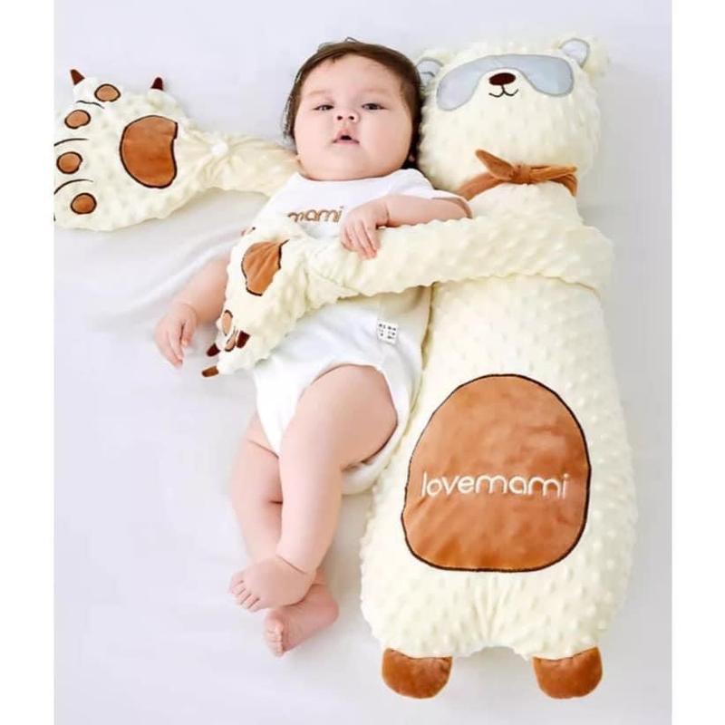 Gối ôm cho bé Mèo Mắt Kính chống giật mình thiết kế bàn tay thông minh như tay mẹ giúp bé ngủ ngon Nhộng Chũn