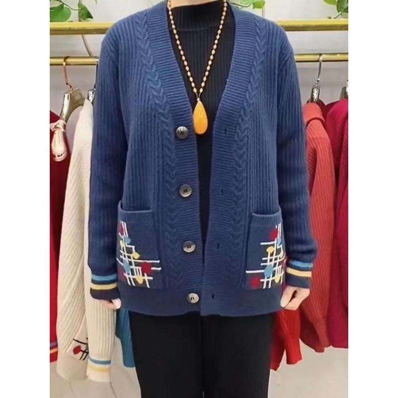 Váy Nữ, Áo Len Cardigan Dệt Kim, Áo Khoác Vòng Tròn Đôi, Thời Trang Và Phong Cách, Thích Hợp Cho Phụ Nữ Trung Người Già Và Cao Tuổi, Mặc Mùa Thu Và Mùa Đông, 2025 5