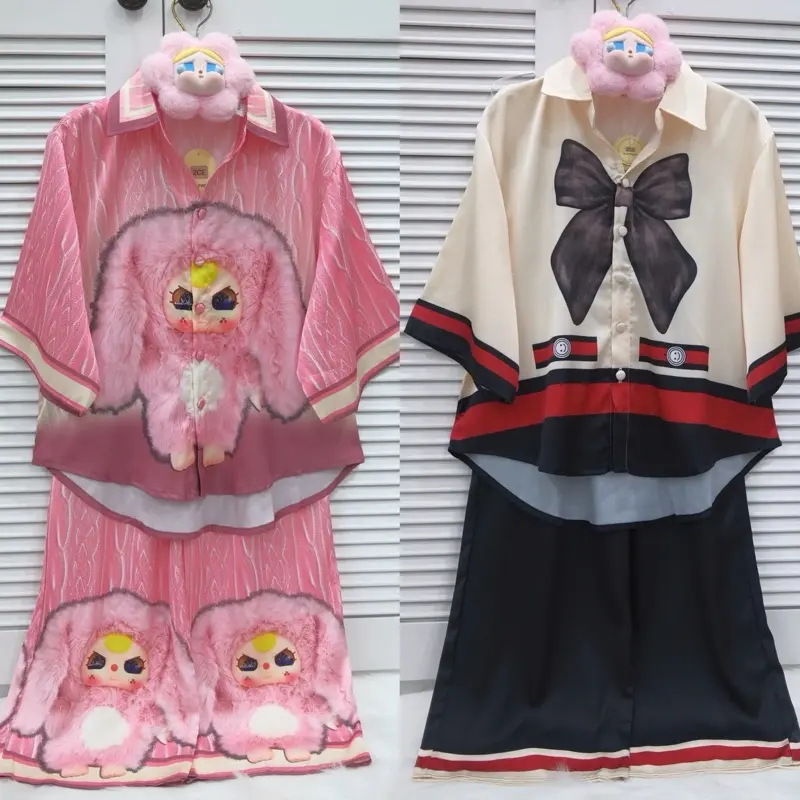 FREE SIZE 45-63KG PIJAMA CỔ SƠ MI DÁNG LỠ , SÉT BỘ PIJAMA LỤA LATIN SANG CHẢNH
