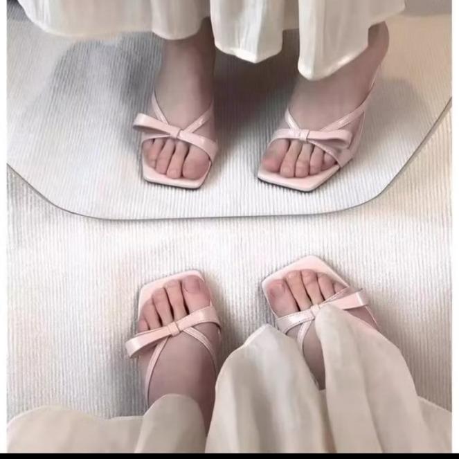 Dép cao gót nữ 5 cm NGỌC TRINH STORE  vai nơ thắt 1 cánh ,4 màu xinh xắn đáng yêu cực kì  kb 039 DéP Nhung Jean Shoes Len GiàY Sandal