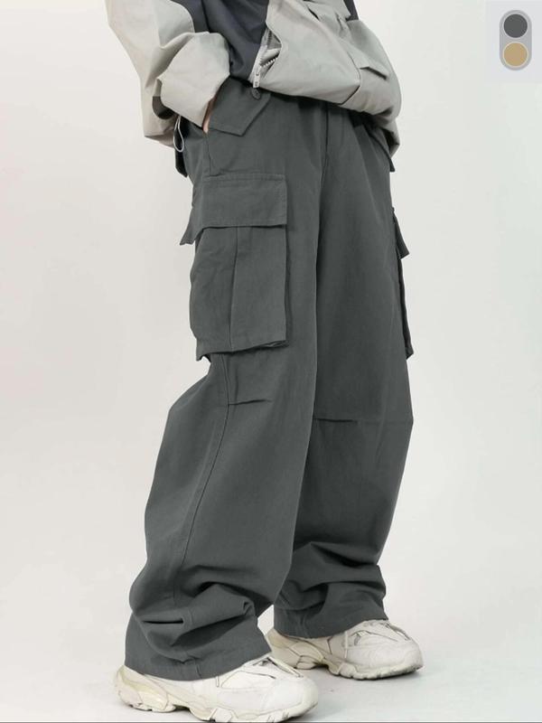 Men's Solid Flap Pocket Cargo Pants, Regular Fit Casual Fashion Trousers for Daily Wear, Men's Bottoms for All Seasons 0