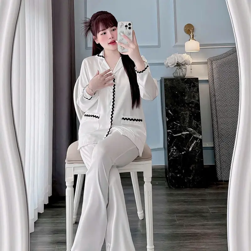 Bộ ngủ pijama lụa lạnh, mặc nhà và ngủ của phụ nữ được thiết kế chuẩn form, chất liệu lụa latin tơ tầm, mịn mát, thoải mái, free size 40-60kg đồ  bộ đồ  bộ đồ  bộ bộ  lụa đồ  bộ 4