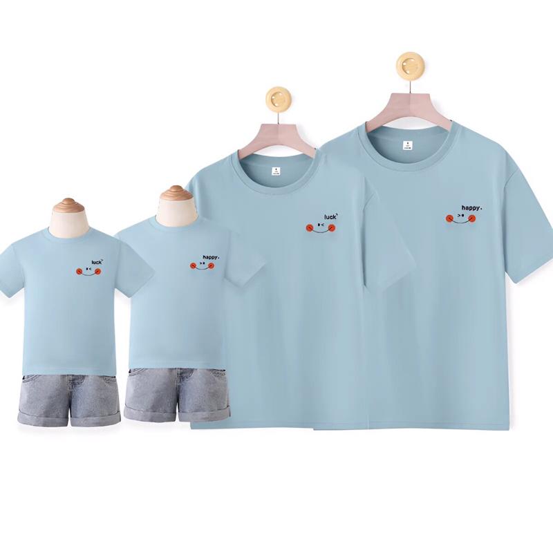 Set áo thun gia đình 3-4-5 người cao cấp hoạ tiết HAPPY LUCK chất vải cotton cao cấp. 5