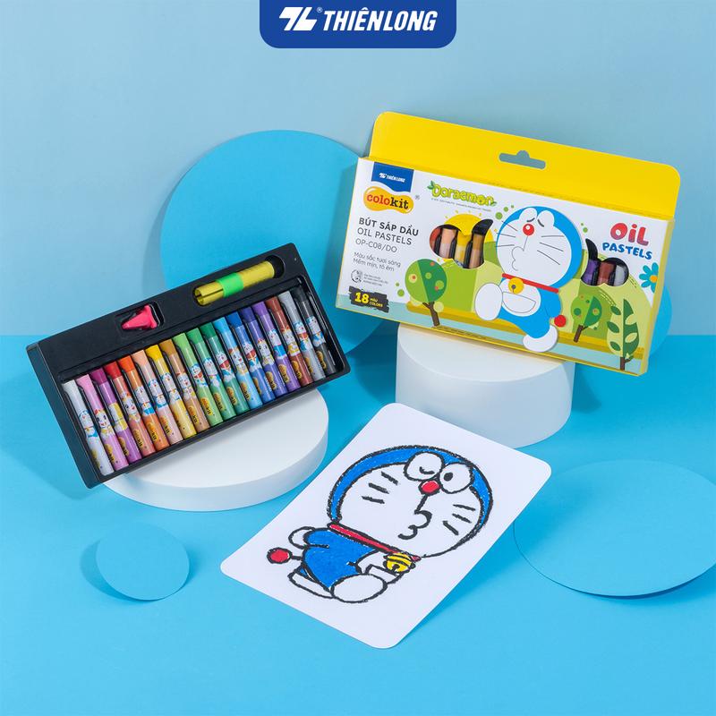  Bút sáp dầu màu Pastel Thiên Long Colokit Doraemon 18 màu OP-C07 DO,OP-C08 DO,OP-C09 DO tặng kẹp chống bẩn chuốt 