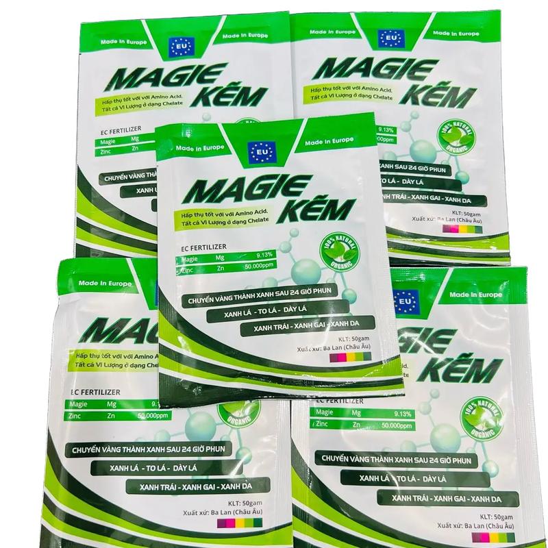 5 gói Phân Bón Lá Magie Kẽm Nhập Khẩu Ba Lan. Chuyển Vàng Thành Xanh. Giúp Xanh Lá To Lá Dày Lá. Xanh Trái Xanh Da. 1 gói 50G pha 200 lít phun qua lá