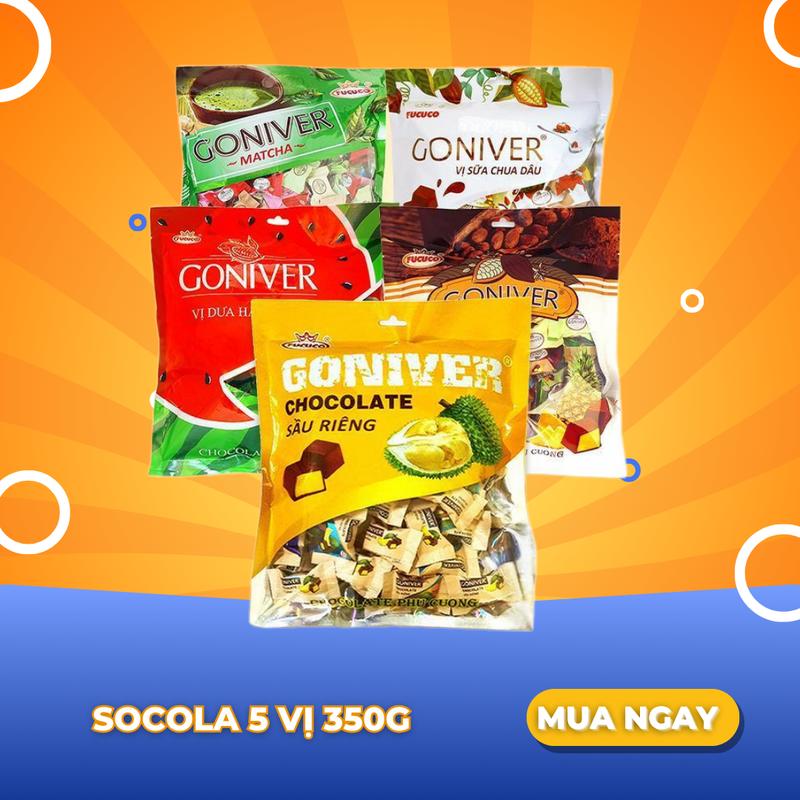 Kẹo Socola Goniver FUCUCO Túi 350g Nhiều Vị Matcha, Dưa Hấu, Sữa Chua Dâu, Sầu Riêng, Dứa.Thơm Ngon Nhiều Vị