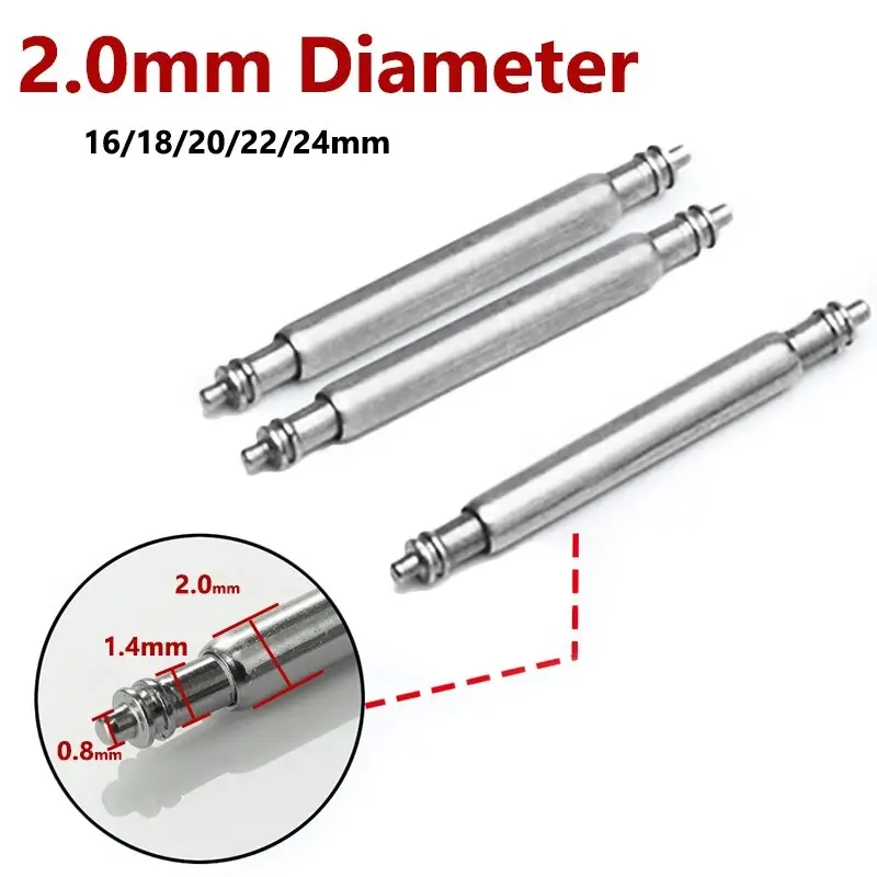 2.0mm Diameter Watch Band Spring Bar Pin Part Stainless Steel Spring Rod Link Pins 16mm 20mm 22mm 24mm Watch Accessories