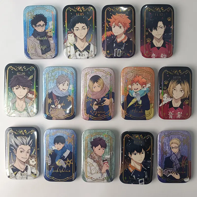 Haikyuu Fan-made Square Badge Shoyo Hinata Kenma Kozume Tobio Kageyama Embossed Gold Badge