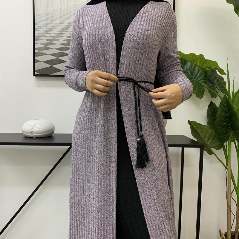 Product Introduction of Cross-Border Autumn Winter Muslim Women's Clothing In-Stock Long Sleeve Knitted Sweater Coat Robe 1853 11