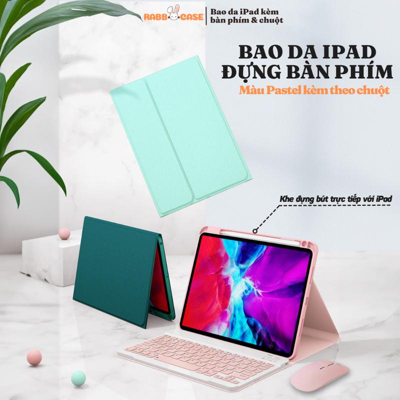  Bao da cho iPad kèm bàn phím và chuột màu Pastel da PU chống bẩn bàn phím nút vuông chuột 2 chế độ Silent click Phụ Kiện iPad 