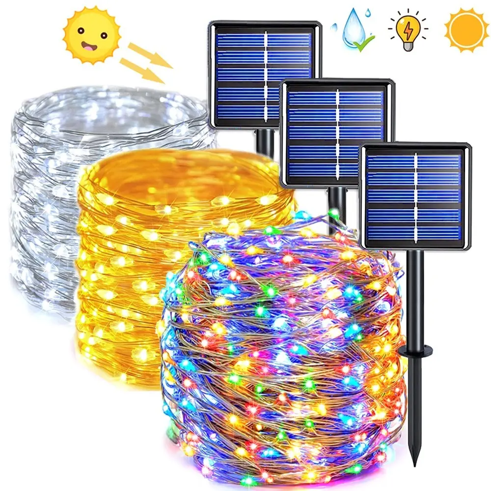 32M/22M/12M/7M Solar Lights Fairy String Lights Waterproof 8 Modes for Garden Tree Christmas Raya Decor