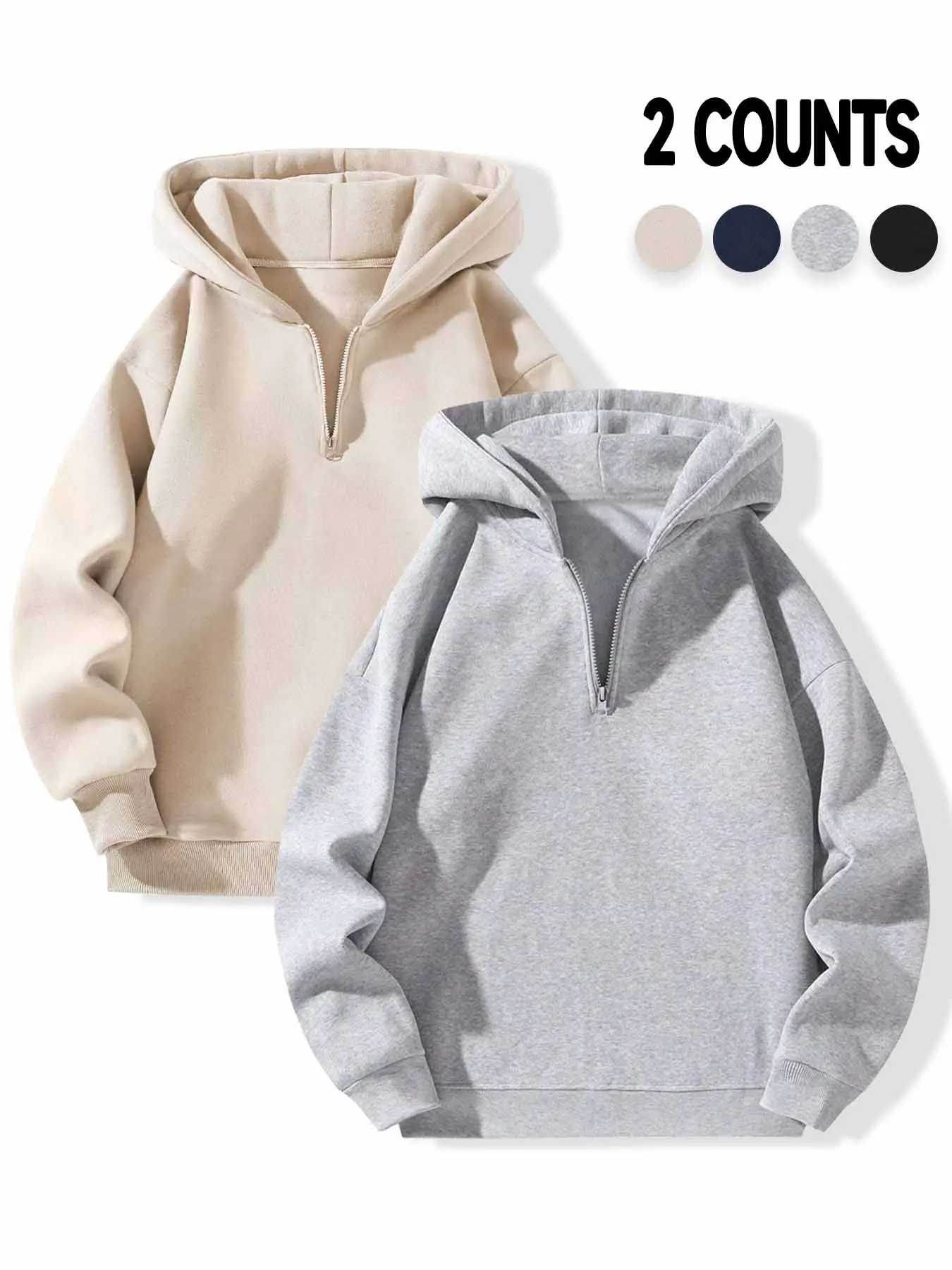 Women's Solid Drop Shoulder Half Zip Thermal Lined Hoodie, Casual Long Sleeve Hooded Sweatshirt for Fall & Winter, Women's Clothes for Daily Wear,  Yoga Hoodie