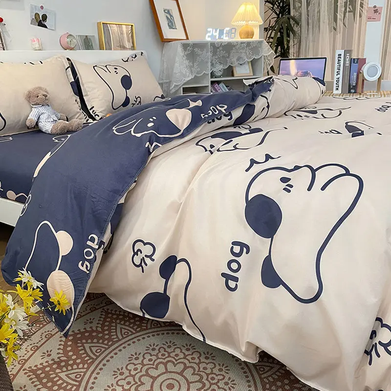 Bộ bốn mảnh, chất liệu bông đã giặt, thích hợp cho mùa Mùa Xuân và mùa thu, bộ đồ giường đơn, bộ đồ giường, vỏ chăn, bộ đồ giường, bộ đồ giường ba mảnh Ký Túc Xá, vỏ chăn 2