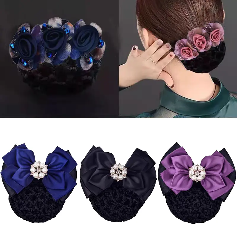 Phụ Kiện Tóc, Túi Lưới Nữ Thắt Nơ, Kẹp Lưới Tóc Tiếp Viên, Hoa Đội Đầu, Chuyên Nghiệp, Thích Hợp Cho Y Tá Khách Sạn, Ngân Hàng, Phụ Kiện Cài Tóc