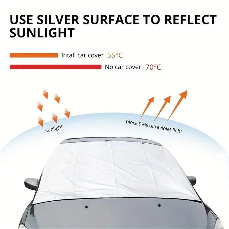 Car Windshield Cover, Anti-UV Snowproof Full Protection Double Sided Windscreen Cover, Sun Snow Ice Universal Shields 3