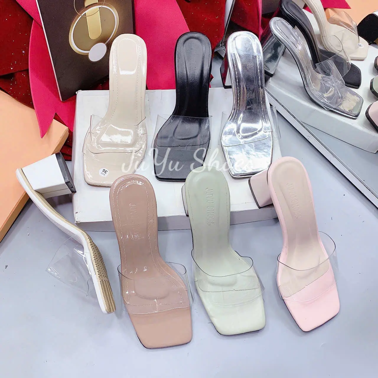 Dép cao gót đế 7cm quay beka mũi vuông sang chảnh.