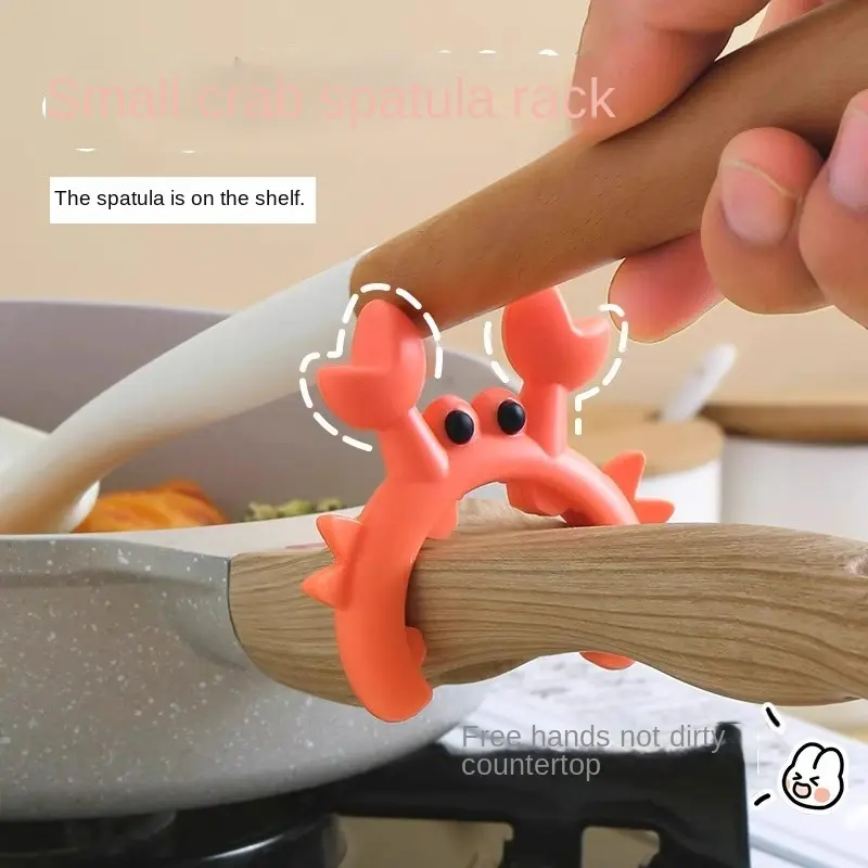 New creative silicone small crab spatula rack bracket Kitchen stove anti-scalding kitchen utensils thermal insulation placement spatula rack bracket Mobile rack Suitable for various sizes Kitchen helper