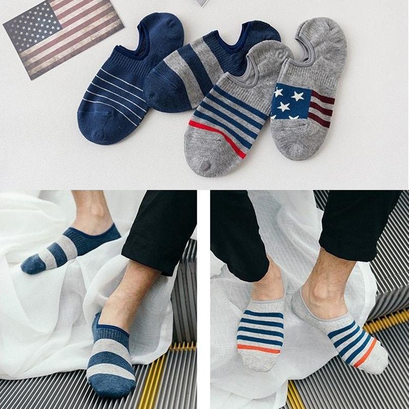 Tất lười nam họa tiết America chất cotton co giãn tốt, tất đi giày lười nam Vải Cotton có silicon chống tuột gót hiệu quả Menswear 3