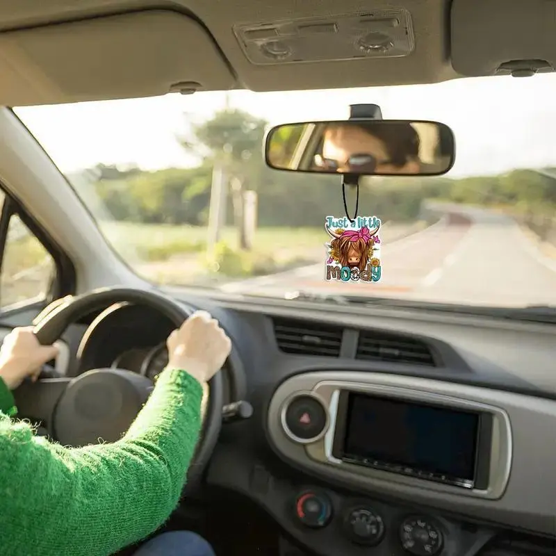 Highland Cow Car Air Freshener Ornament, Car Rearview Mirror Hanging Aromatherapy Tablet Decoration, Car Interior Decoration Accessories 6