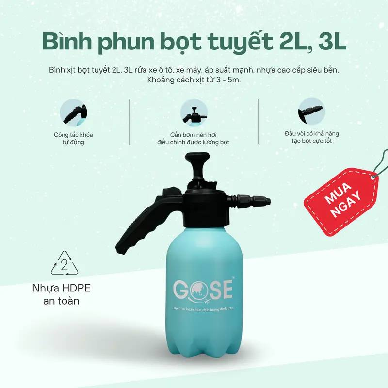 Ber Family - Bình xịt bọt tuyết 2L/3L rửa xe ô tô xe máy áp suất mạnh cao cấp bền đẹp 2