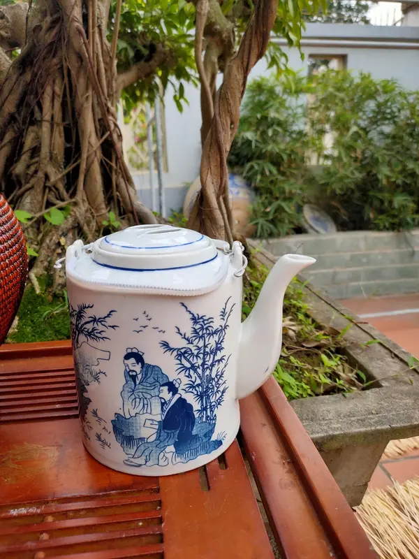 (Combo)Giỏ ủ trà giữ nhiệt, ấm tích pha trà, giỏ ủ vẽ hoa sen, ấm tích bát tràng dung tích 1.5L 5