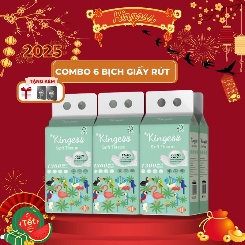 Combo Thùng 6 Túi Giấy Rút Treo Tường KINGESS Động Vật Xanh 5 Lớp khangi  ay tietkiem 1