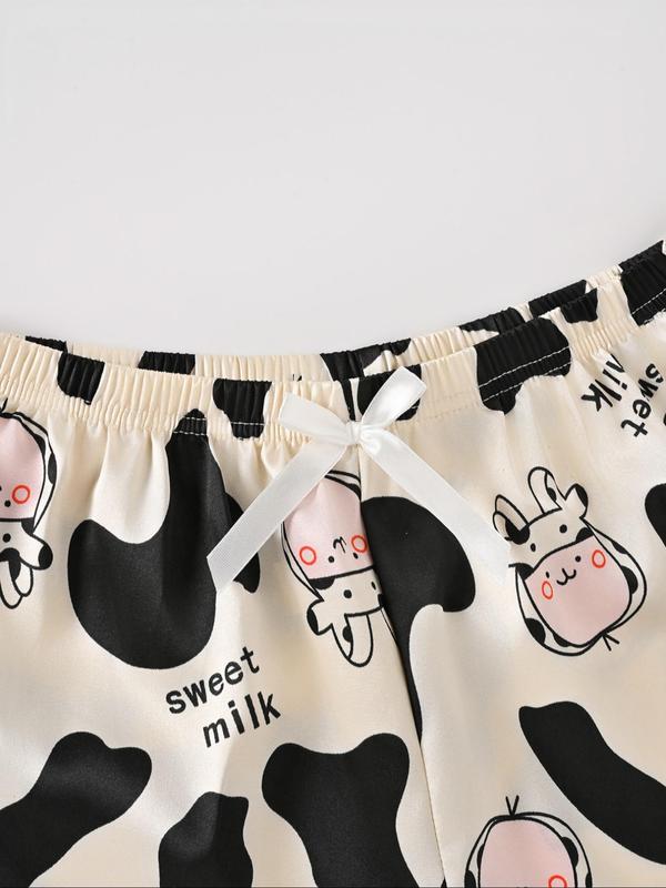 Women's Cow Print Short Sleeve Top  & Shorts Pyjama Two-piece Set, Casual Comfy Round Neck Top & Shorts Pj Set, Ladies Sleepwear for All Seasons 2