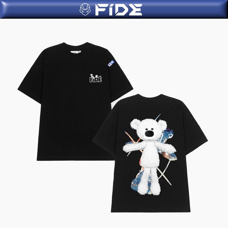 Áo thun FIDE TEDDY phông unisex form rộng local brand nam nữ cổ tròn oversize Đính gấu - AT71 TẶNG KÈM GẤU Top Cotton Menswear Kem