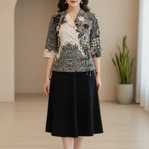 Dress Wanita Motif Kombinasi Scuba Anti Kusut Cantik IMPORT bahan Katun Premium 61263 44789 - EC46