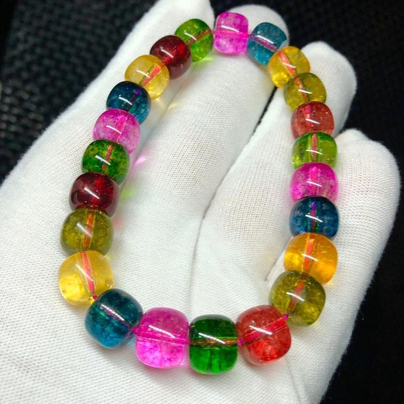 Brazilian Tourmaline Crystal Old Style Bracelet Round Bead Bracelet Candy Color Rainbow Women's Gift Prosperous Stone Wealth Transfer 3
