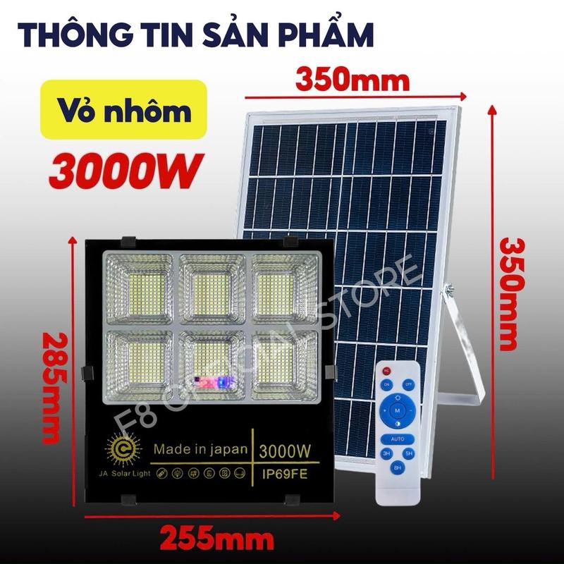 Vỏ Nhôm Đèn Pha năng lượng mặt trời 6 Khoang 3000w Sáng 12-16 tiếng Ip69 kháng nước Thế Hệ Mới Bảo hành 3 năm