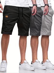 Men's Solid Patched Pocket Drawstring Waist Shorts, Casual Straight Leg Shorts for Summer, Woven Clothing for Men