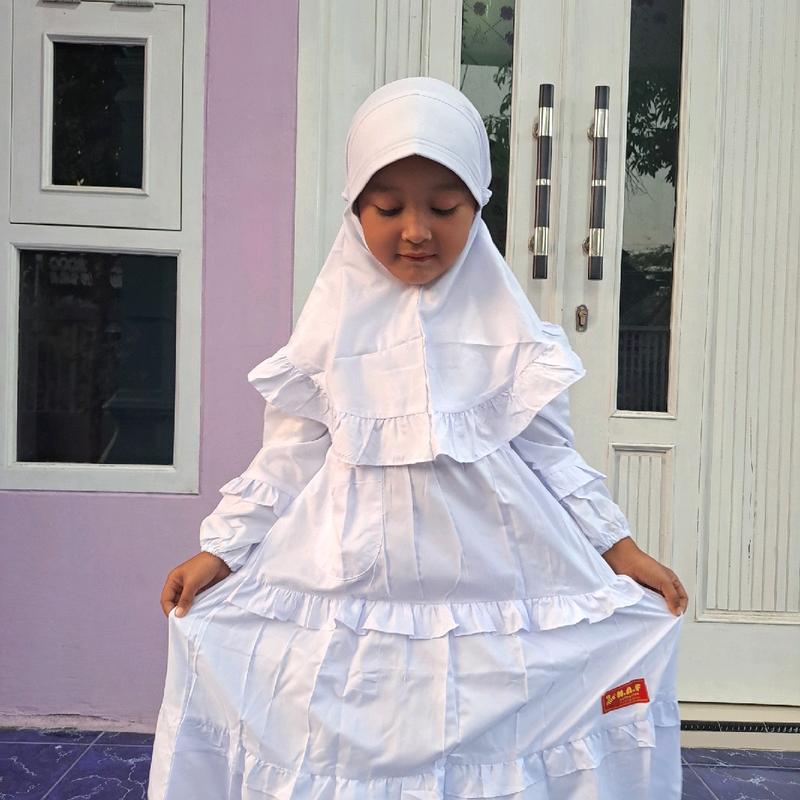 Gamis anak putih bordir kantong 2 /gamis anak manasik 4_12th Muslim Sekolah Seragam Baju Tanggung Jilbab Setelan Panjang Nyaman Dress 5