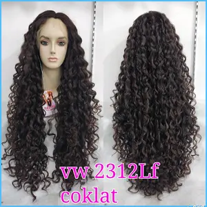 front Lace wig rambut palsu wanita Dewasa panjang 75cm kriting 2312Lf coklat
