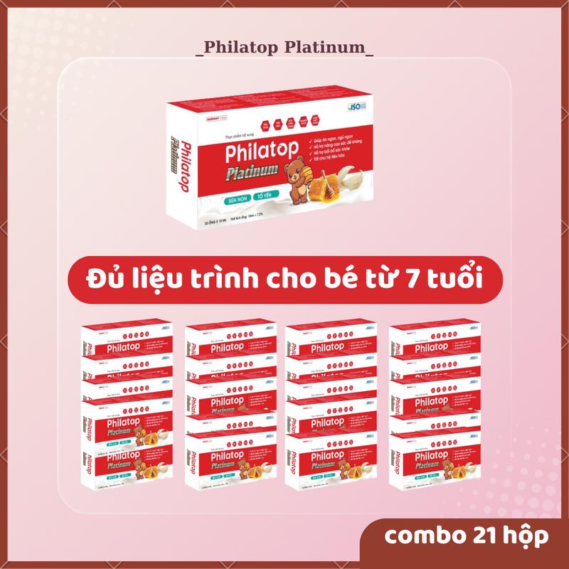 Combo 21 hộp Philatop platinum- ĐỦ LIỆU TRÌNH 3 THÁNG CHO BÉ TỪ 7 TUỔI, bổ sung đạm sữa non yến sào Lysine taurine giúp bé ăn ngon - Hộp 20 ống  Vitamin