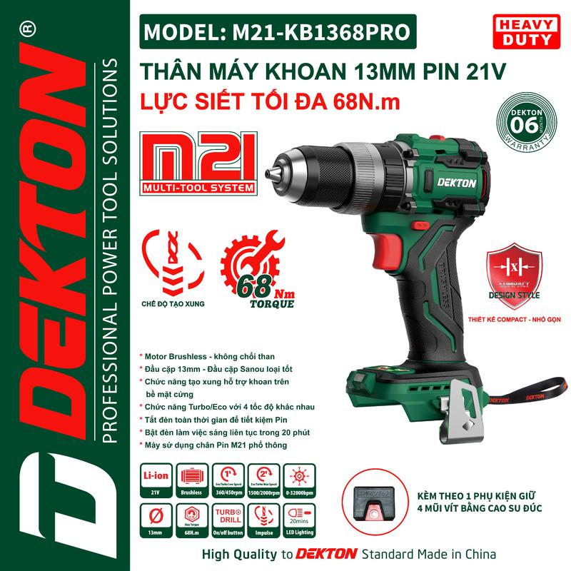 [XÃ KHO] Máy Khoan 3 Chức Năng Dekton M21-KB1368PRO / Đầu Kẹp 13MM Brushless / Eco-TurBo / Tạo Xung / Chân Phổ Thông Makita
