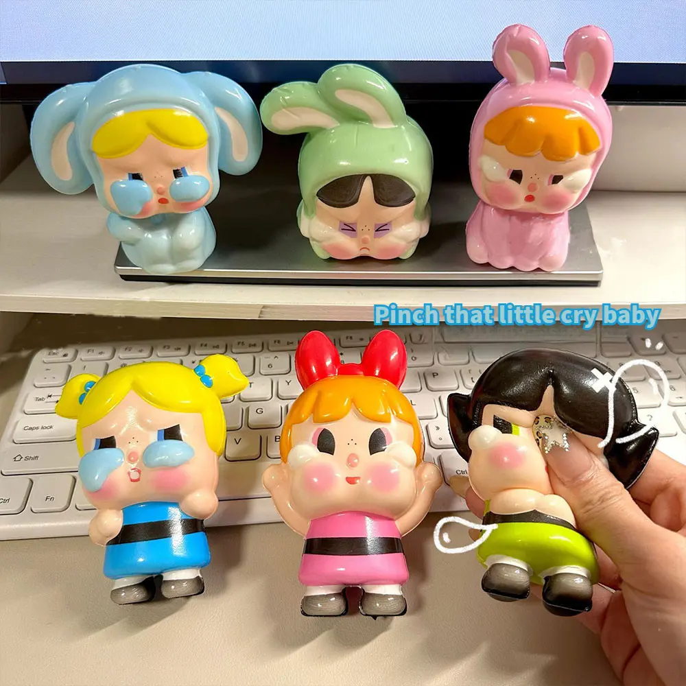 CRYBABY, Powerpuff Girls, Hộp mù, Đồ chơi búp bê bóp Véo phục hồi chậm, Đồ chơi bóp Crybaby, Đồ chơi đàn hồi mềm, Biến dạng phục hồi, Đồ chơi giảm lo âu, Thích hợp làm quà tặng Giáng sinh và sinh nhật Giảm Stress Toy