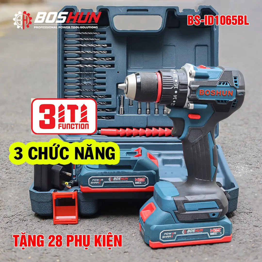 Máy Khoan BS-ID1065BL 3 Chức Năng 65Nm 10 Ly Không Chổi Than 28 Phụ Kiện