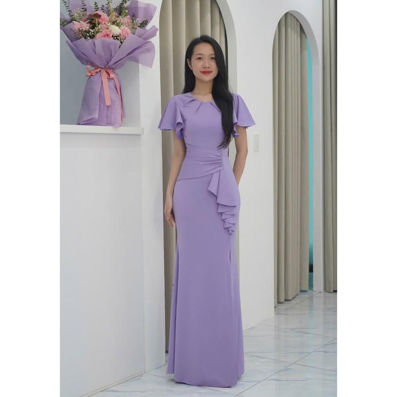 Thanh An Dress - DC257 - Đầm dạ hội thun cao cấp xếp ly eo co giãn 4 chiều che khuyết điểm cơ thể tốt.