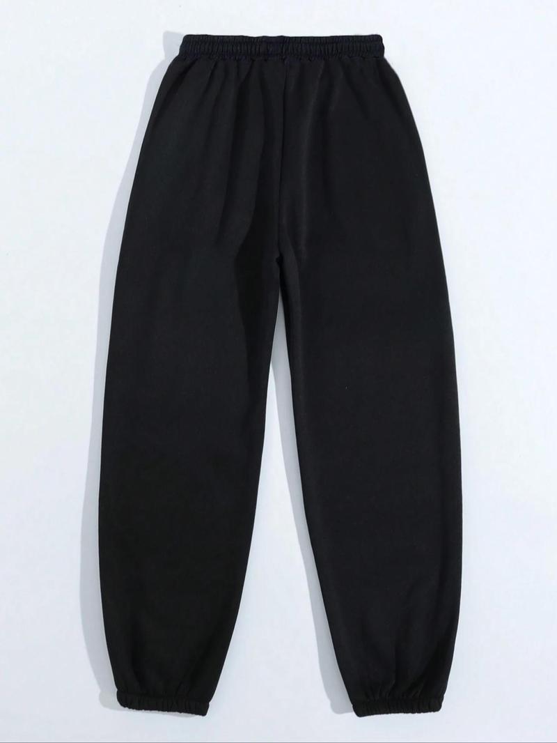 Product Introduction of Women's Bow Print Drawstring Waist Sweatpants, Casual Pocket Jogger Pants for Daily Wear, Ladies Bottoms for Spring & Fall 2
