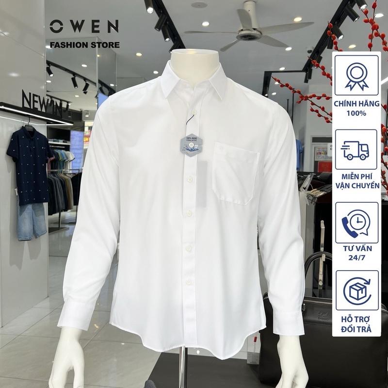Áo sơ mi trắng nam OWEN công sở dài tay form regular fit có túi chất nano cao cấp nhẹ mát Menswear Nano Kate