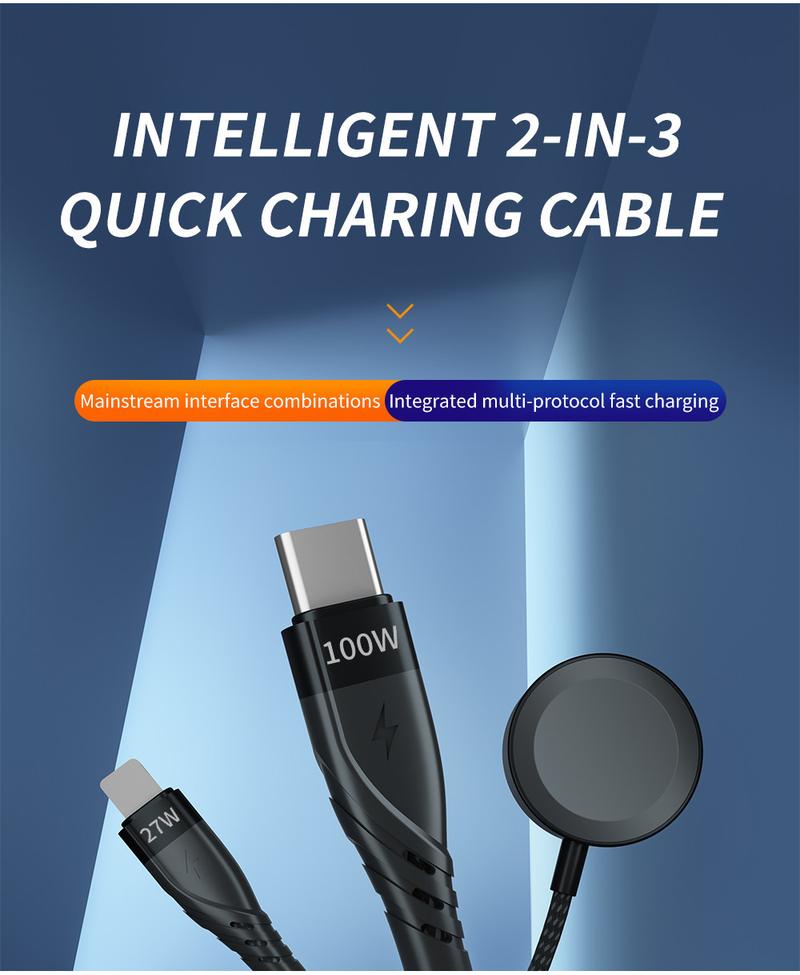 Product Introduction of Anvers 3 In 2 Multi Fast Charging Cable for IWatch Charger USB C Cable 100W Travel Charger C09 0